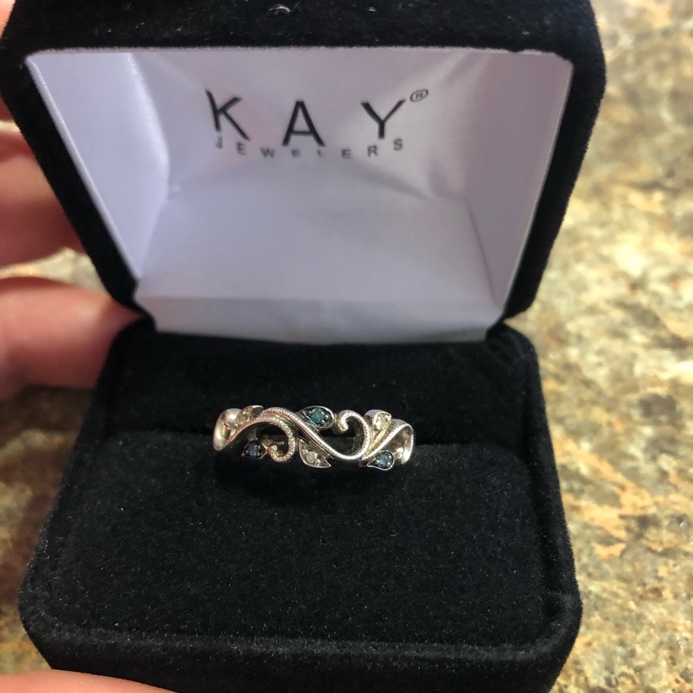 New Sterling Silver Blue and White Diamond Ring